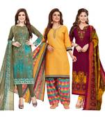 Women's Pack Of 3 Multicolor Synthetic Printed Unstitched Dress Material Combo