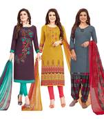 Women's Pack Of 3 Multicolor Synthetic Printed Unstitched Dress Material Combo