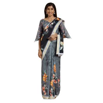 Black Printed Cotton Saree With Blouse 1
