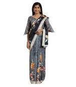 Black Printed Cotton Saree With Blouse