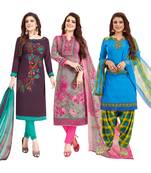 Women's Pack Of 3 Multicolor Synthetic Printed Unstitched Dress Material Combo