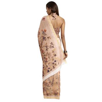 Brown Printed Cotton Saree With Blouse 2