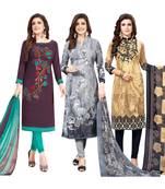 Women's Pack Of 3 Multicolor Synthetic Printed Unstitched Dress Material Combo