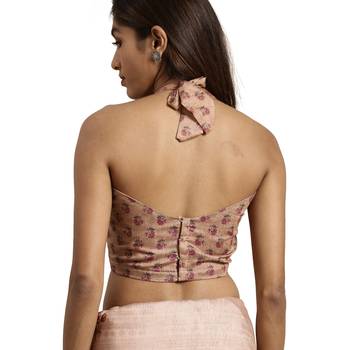 Brown Printed Cotton Saree With Blouse 3