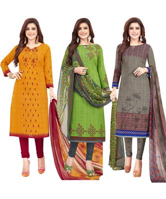 Women's Pack Of 3 Multicolor Synthetic Printed Unstitched Dress Material Combo 1