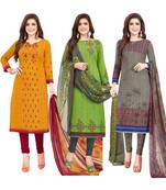 Women's Pack Of 3 Multicolor Synthetic Printed Unstitched Dress Material Combo