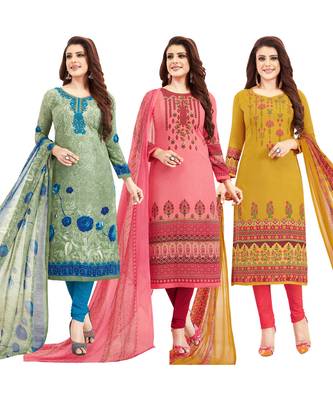Women's Pack Of 3 Multicolor Synthetic Printed Unstitched Dress Material Combo 1