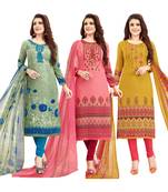 Women's Pack Of 3 Multicolor Synthetic Printed Unstitched Dress Material Combo