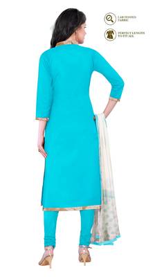 Woman Sky Blue Cotton Party Wear Fancy Embroidered Suit Salwar Kameez Dress Material 2