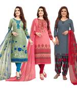 Women's Pack Of 3 Multicolor Synthetic Printed Unstitched Dress Material Combo