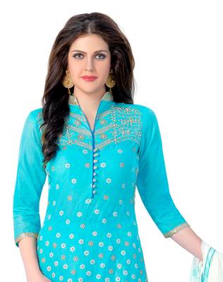 Woman Sky Blue Cotton Party Wear Fancy Embroidered Suit Salwar Kameez Dress Material 3