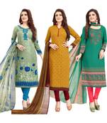 Women's Pack Of 3 Multicolor Synthetic Printed Unstitched Dress Material Combo