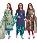 Women's Pack Of 3 Multicolor Synthetic Printed Unstitched Dress Material Combo