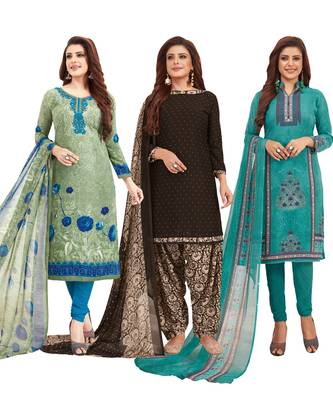 Women's Pack Of 3 Multicolor Synthetic Printed Unstitched Dress Material Combo 1