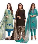 Women's Pack Of 3 Multicolor Synthetic Printed Unstitched Dress Material Combo