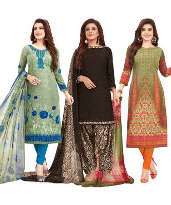 Women's Pack Of 3 Multicolor Synthetic Printed Unstitched Dress Material Combo 1