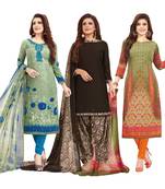 Women's Pack Of 3 Multicolor Synthetic Printed Unstitched Dress Material Combo