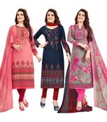 Women's Pack Of 3 Multicolor Synthetic Printed Unstitched Dress Material Combo