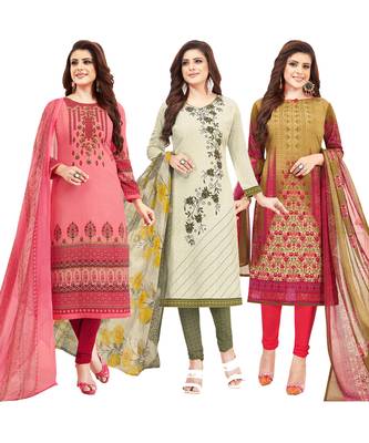 Women's Pack Of 3 Multicolor Synthetic Printed Unstitched Dress Material Combo 1
