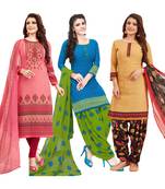 Women's Pack Of 3 Multicolor Synthetic Printed Unstitched Dress Material Combo
