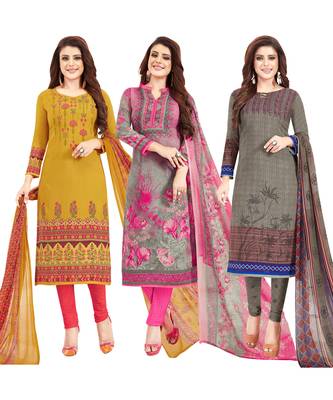 Women's Pack Of 3 Multicolor Synthetic Printed Unstitched Dress Material Combo 1