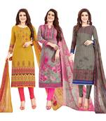 Women's Pack Of 3 Multicolor Synthetic Printed Unstitched Dress Material Combo