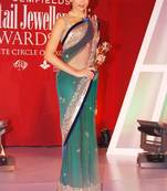 Pure Net bollywood actress deepika padukone inspired designer saree in Aqua color