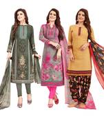Women's Pack Of 3 Multicolor Synthetic Printed Unstitched Dress Material Combo