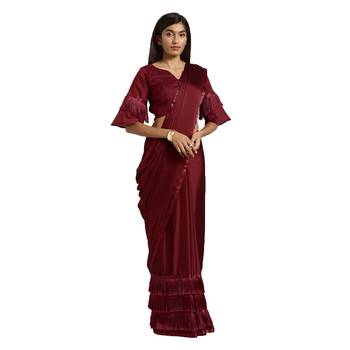 Rust hand woven georgette saree with blouse 1