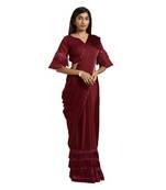 Rust hand woven georgette saree with blouse