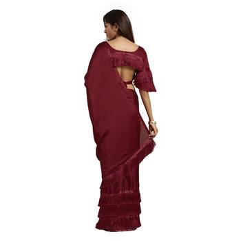 Rust hand woven georgette saree with blouse 2