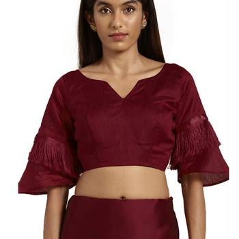 Rust hand woven georgette saree with blouse 5