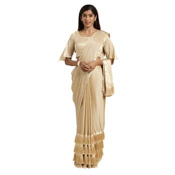 Cream hand woven georgette saree with blouse 1