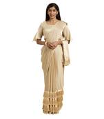 Cream hand woven georgette saree with blouse