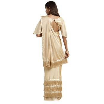 Cream hand woven georgette saree with blouse 2