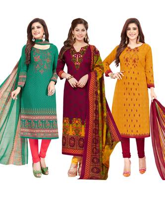 Women's Pack Of 3 Multicolor Synthetic Printed Unstitched Dress Material Combo 1