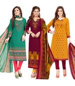 Women's Pack Of 3 Multicolor Synthetic Printed Unstitched Dress Material Combo