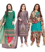 Women's Pack Of 3 Multicolor Synthetic Printed Unstitched Dress Material Combo