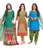 Women's Pack Of 3 Multicolor Synthetic Printed Unstitched Dress Material Combo