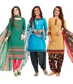 Women's Pack Of 3 Multicolor Synthetic Printed Unstitched Dress Material Combo