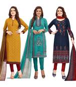 Women's Pack Of 3 Multicolor Synthetic Printed Unstitched Dress Material Combo