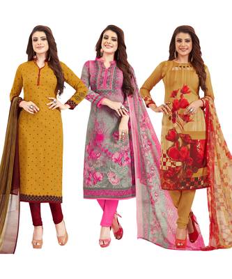 Women's Pack Of 3 Multicolor Synthetic Printed Unstitched Dress Material Combo 1