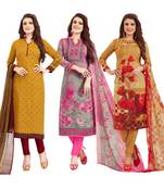 Women's Pack Of 3 Multicolor Synthetic Printed Unstitched Dress Material Combo