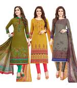 Women's Pack Of 3 Multicolor Synthetic Printed Unstitched Dress Material Combo