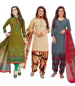 Women's Pack Of 3 Multicolor Synthetic Printed Unstitched Dress Material Combo