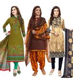 Women's Pack Of 3 Multicolor Synthetic Printed Unstitched Dress Material Combo