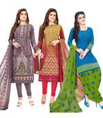 Women's Pack Of 3 Multicolor Synthetic Printed Unstitched Dress Material Combo