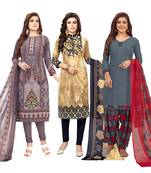 Women's Pack Of 3 Multicolor Synthetic Printed Unstitched Dress Material Combo
