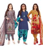 Women's Pack Of 3 Multicolor Synthetic Printed Unstitched Dress Material Combo