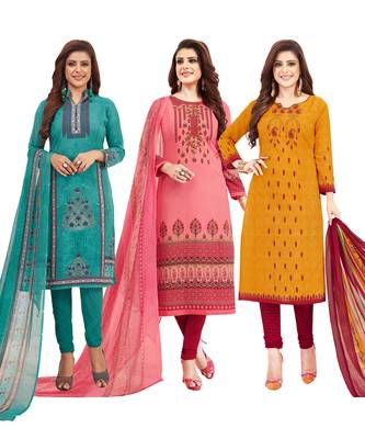 Women's Pack Of 3 Multicolor Synthetic Printed Unstitched Dress Material Combo 1